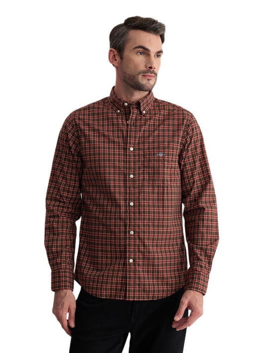 Gant Men Brown Regular Fit Checked Poplin Shirt