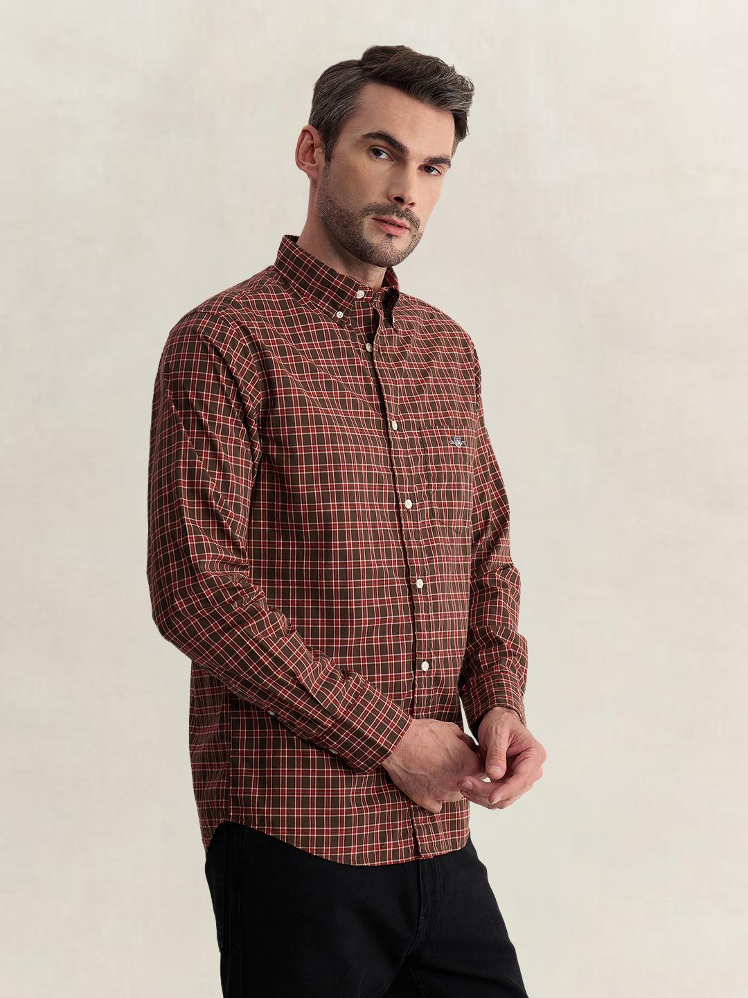 Gant Men Brown Regular Fit Checked Poplin Shirt