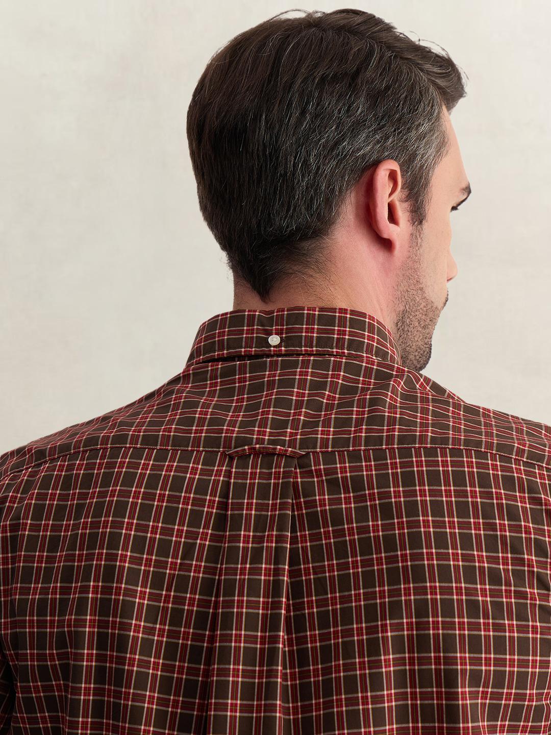 Gant Men Brown Regular Fit Checked Poplin Shirt