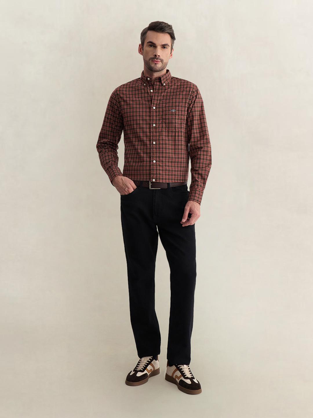 Gant Men Brown Regular Fit Checked Poplin Shirt