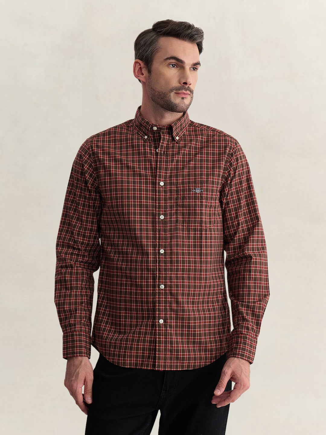 Gant Men Brown Regular Fit Checked Poplin Shirt