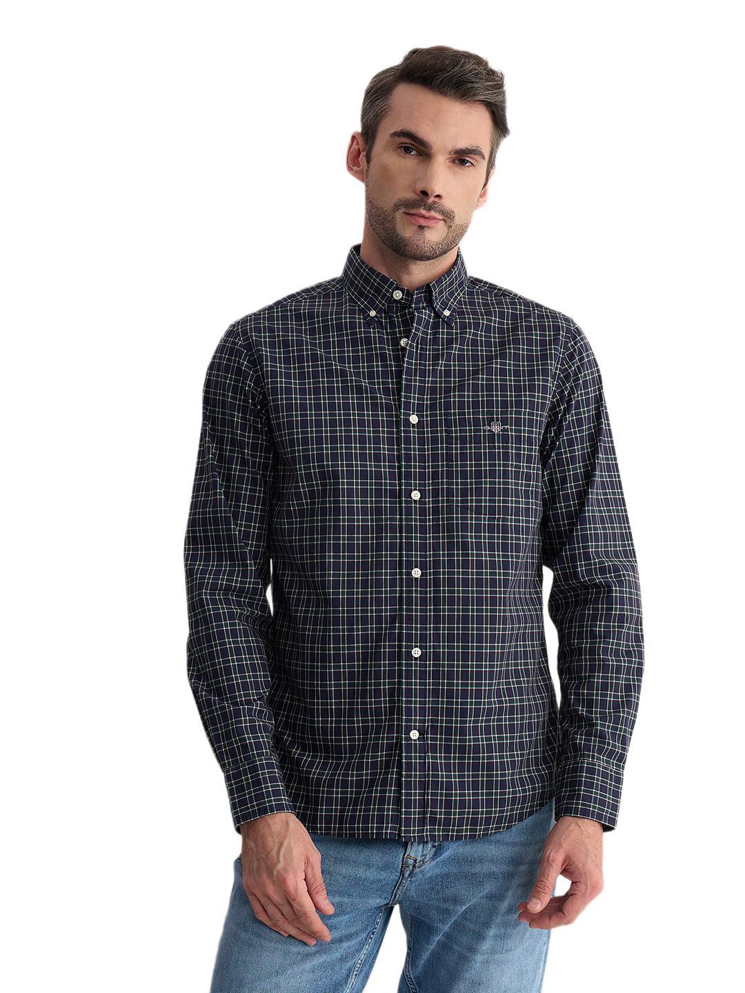 Gant Men Blue Regular Fit Checked Poplin Shirt