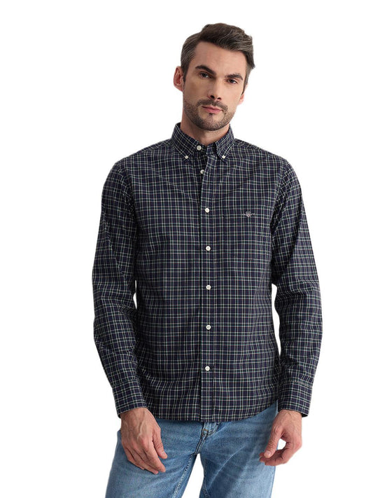 Gant Men Blue Regular Fit Checked Poplin Shirt
