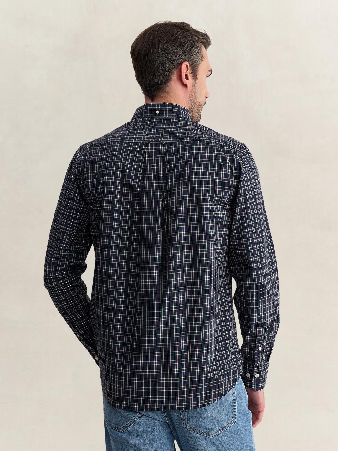 Gant Men Blue Regular Fit Checked Poplin Shirt