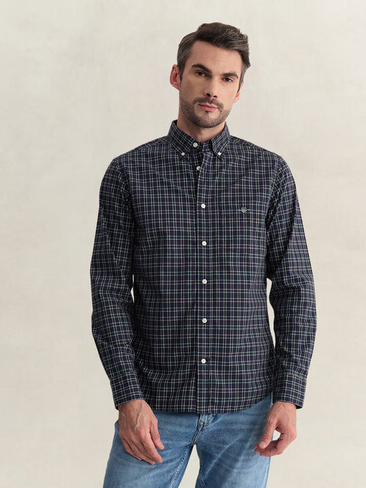 Gant Men Blue Regular Fit Checked Poplin Shirt
