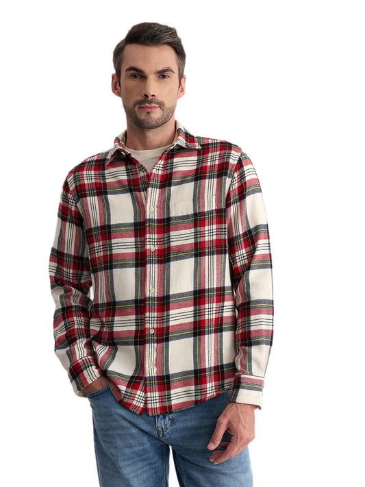 Gant Men Off White Regular Fit Flannel Check Pure Cotton Shirt