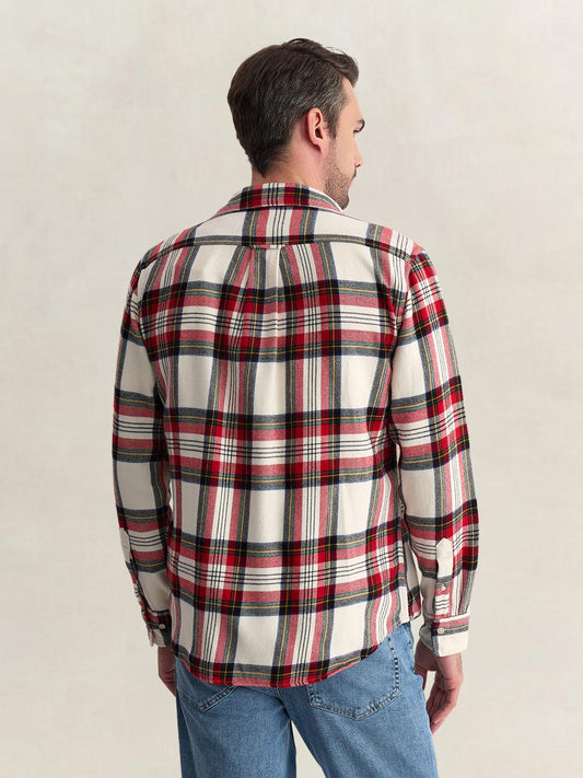 Gant Men Off White Regular Fit Flannel Check Pure Cotton Shirt