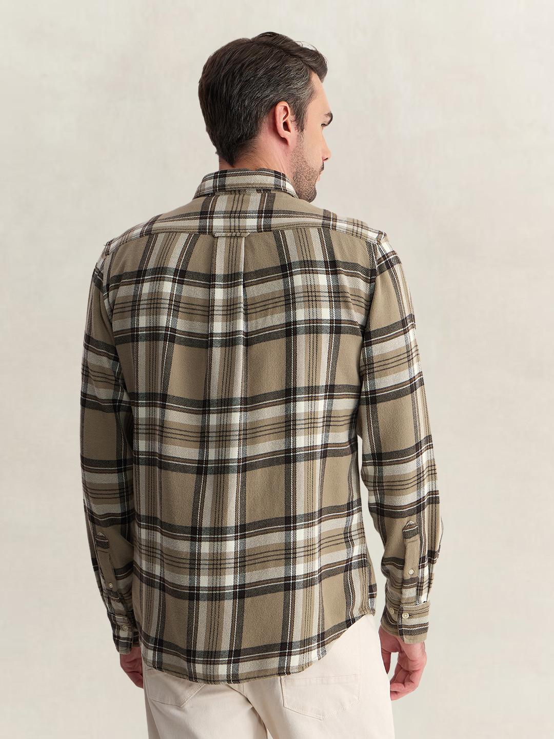 Gant Men Beige Regular Fit Flannel Check Pure Cotton Shirt