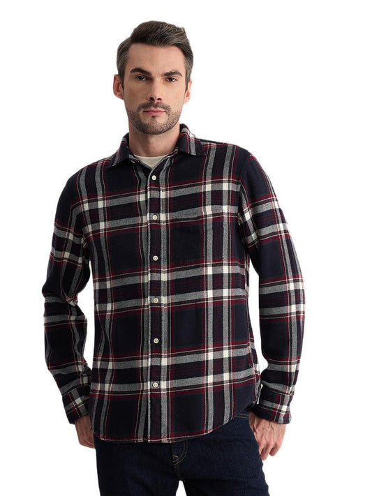 Gant Men Dark Blue Regular Fit Flannel Check Pure Cotton Shirt