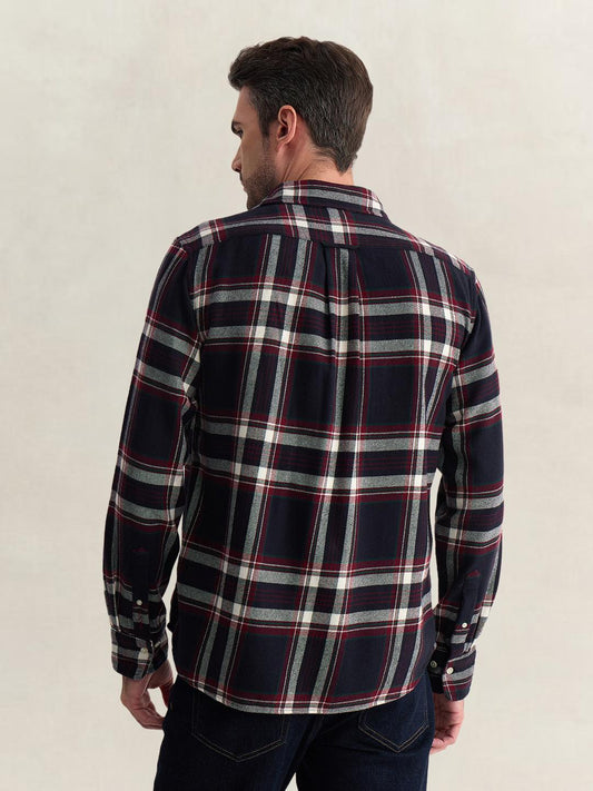 Gant Men Dark Blue Regular Fit Flannel Check Pure Cotton Shirt