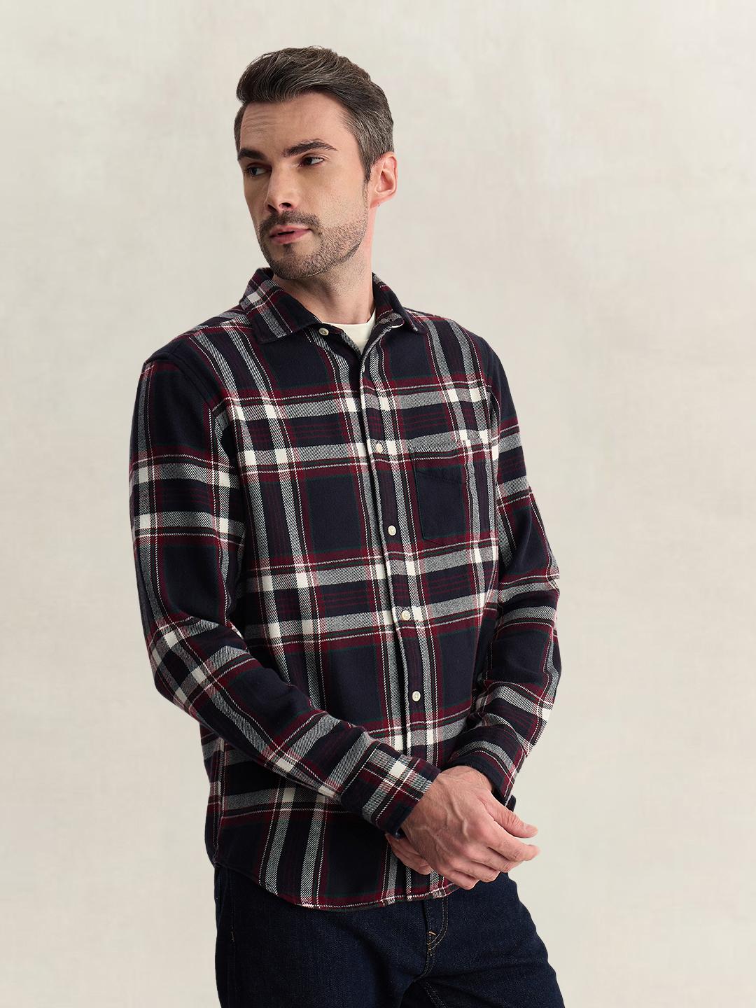 Gant Men Dark Blue Regular Fit Flannel Check Pure Cotton Shirt