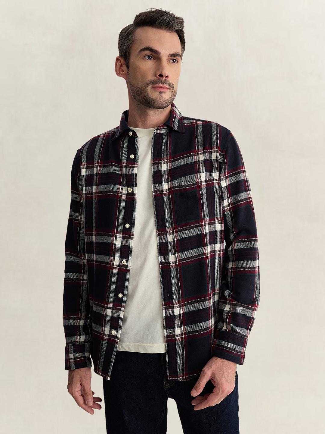 Gant Men Dark Blue Regular Fit Flannel Check Pure Cotton Shirt