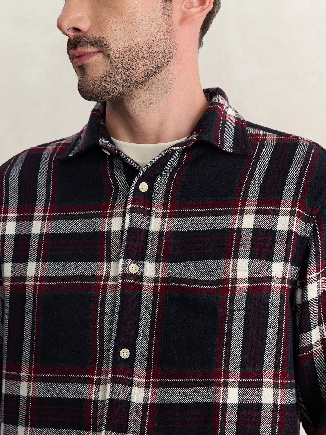 Gant Men Dark Blue Regular Fit Flannel Check Pure Cotton Shirt