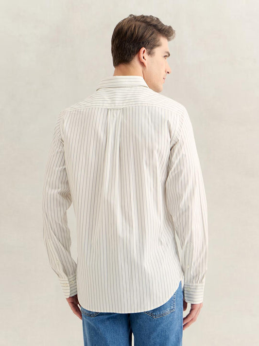 Gant Men Off White Regular Fit Striped Cotton Dobby Shirt