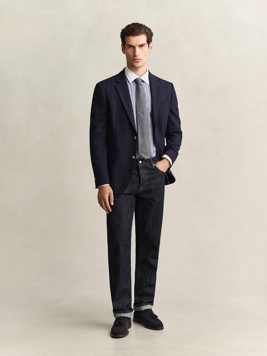 Gant Men Blue Striped Regular Fit Cotton Shirt