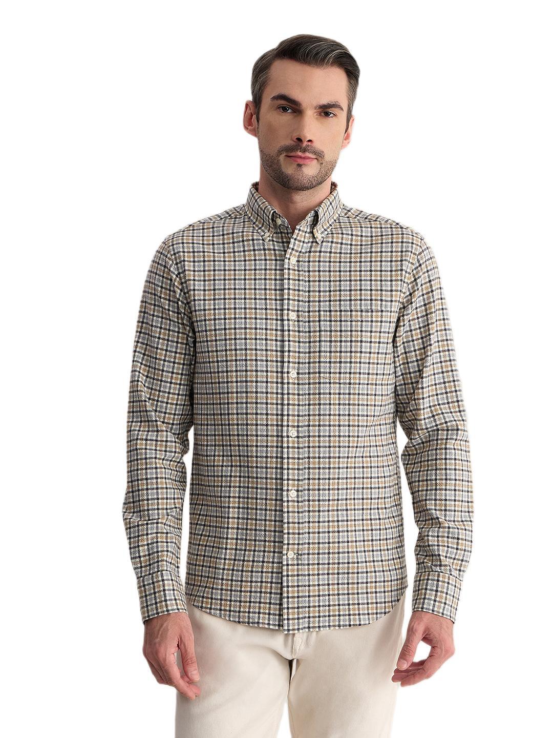 Gant Men Grey Regular Fit Seersucker Check Cotton Blend Shirt