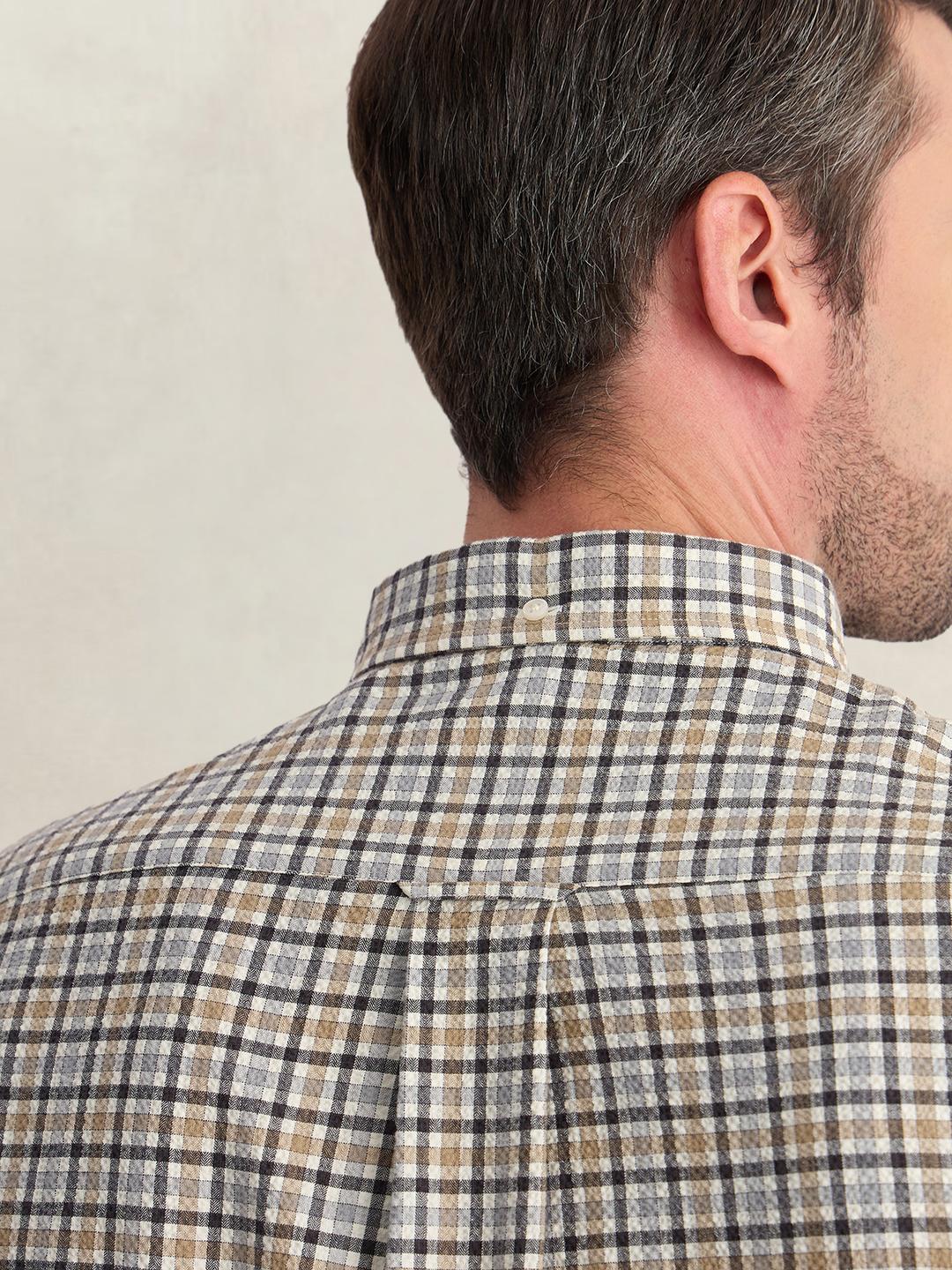 Gant Men Grey Regular Fit Seersucker Check Cotton Blend Shirt