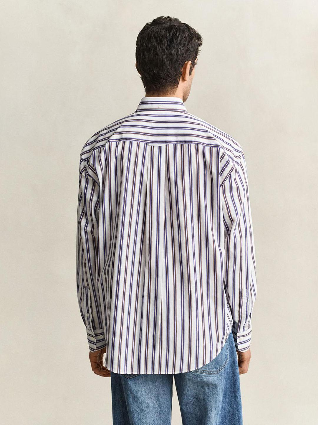 Gant Men White Striped Relaxed Fit Poplin Shirt