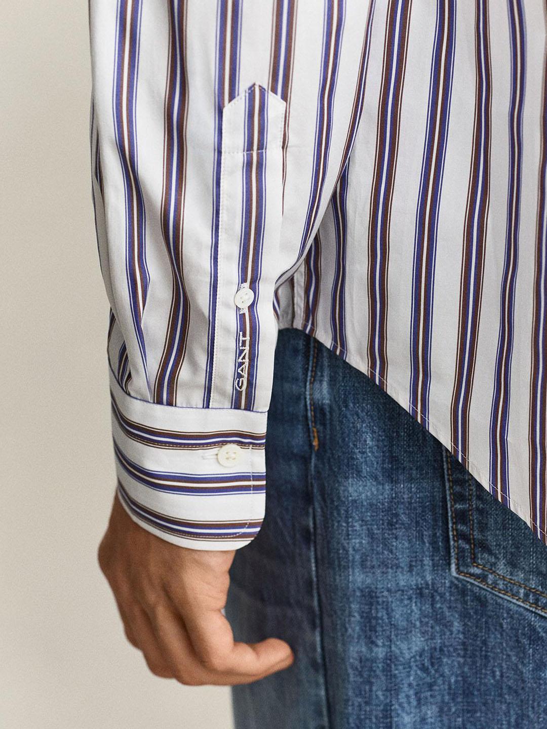 Gant Men White Striped Relaxed Fit Poplin Shirt