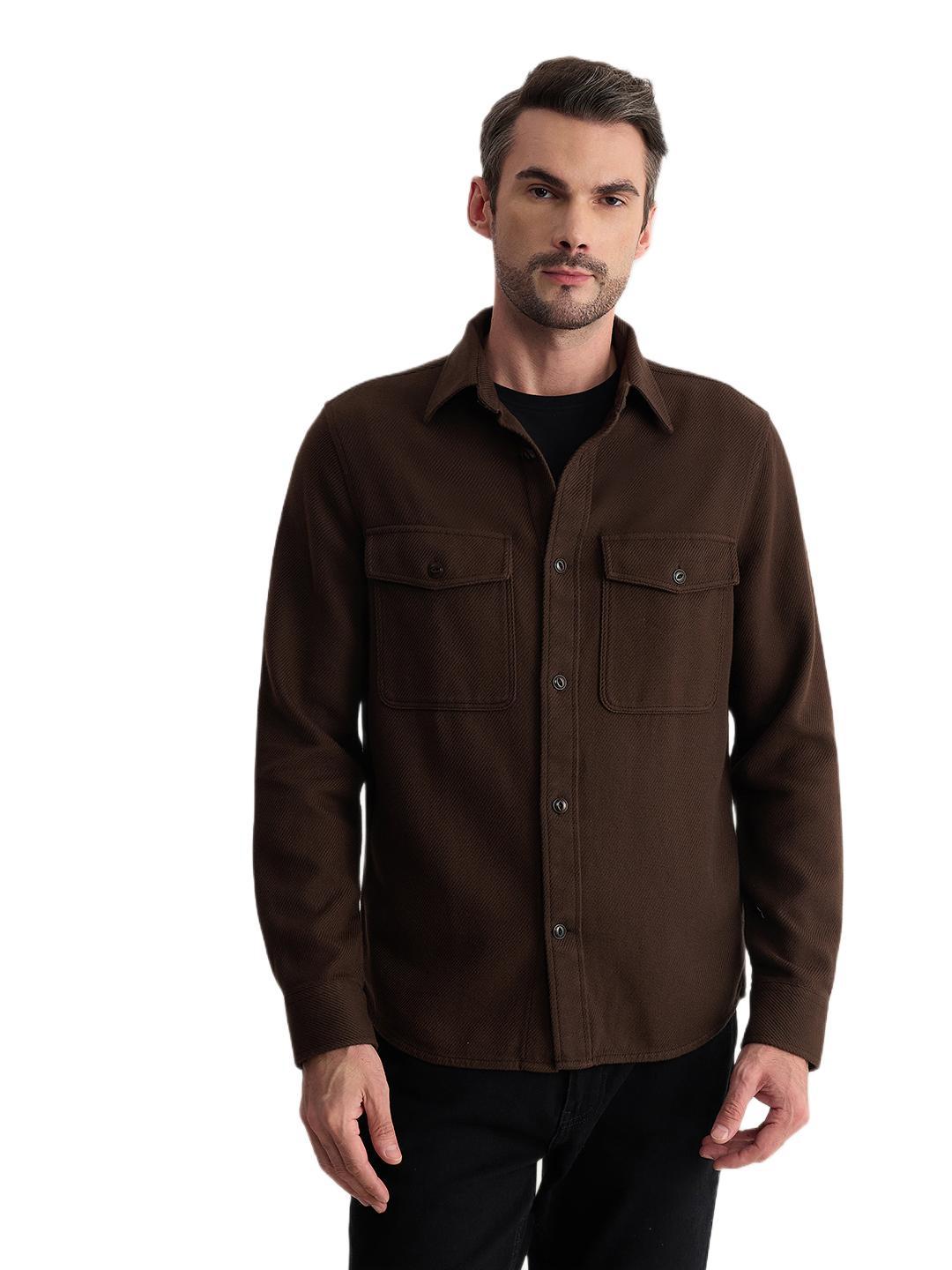 Gant Men Brown Regular Fit Solid Pure Cotton Shirt