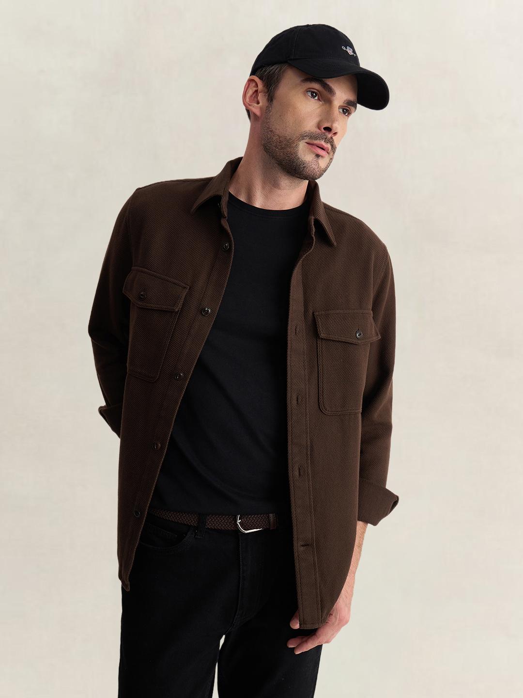 Gant Men Brown Regular Fit Solid Pure Cotton Shirt