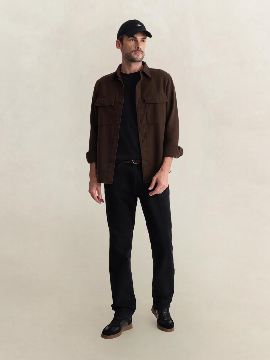 Gant Men Brown Regular Fit Solid Pure Cotton Shirt