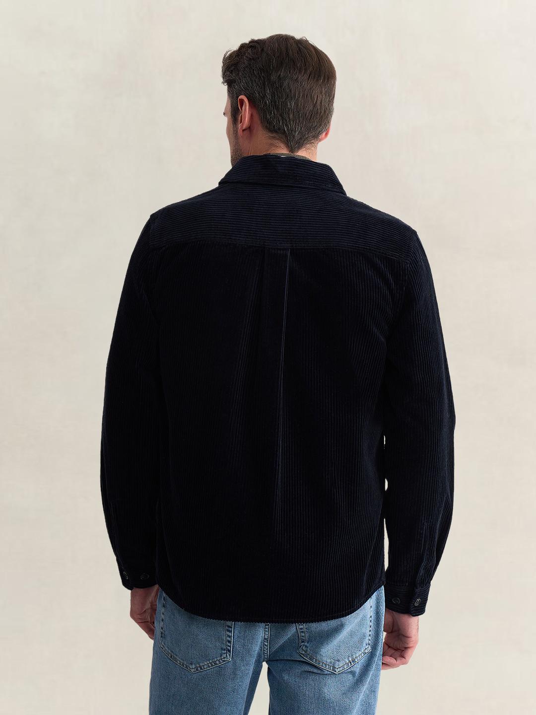 Gant Men Dark Blue Regular Fit Solid Corduroy Shirt