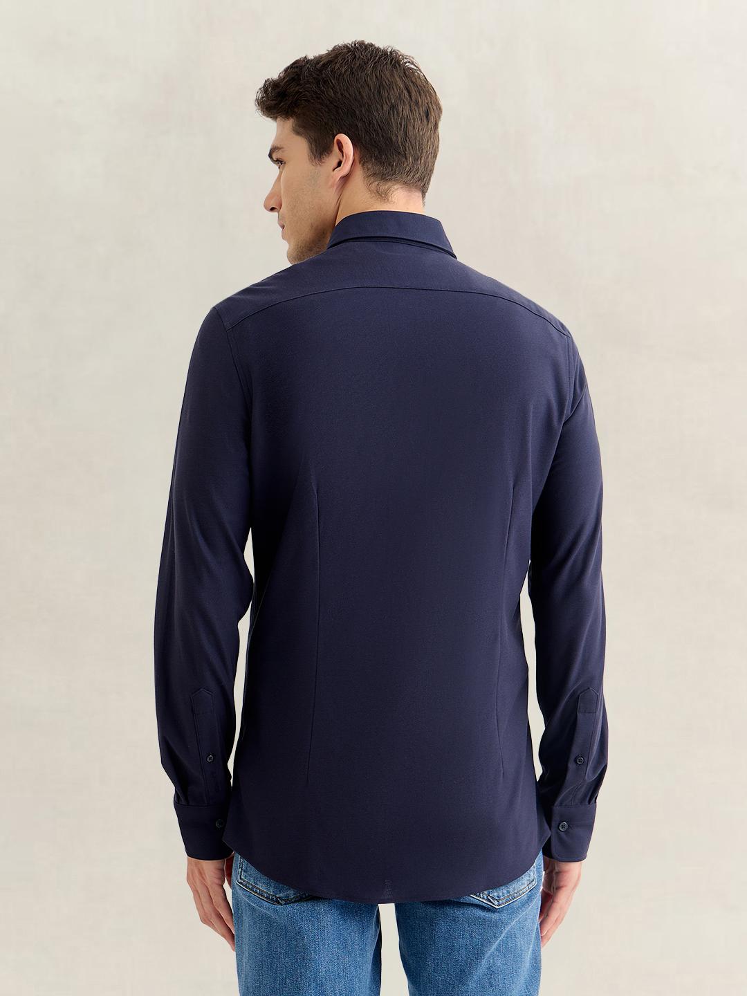 Gant Men Navy Blue Slim Fit Solid Shirt