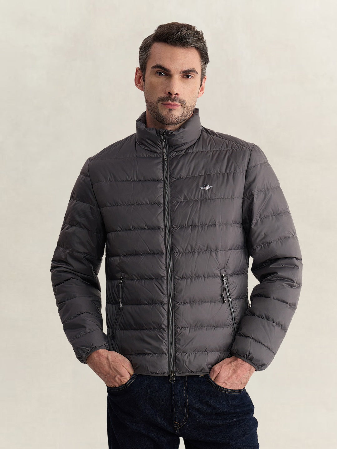 Gant Men Grey Regular Fit Quilted Puffer Jacket