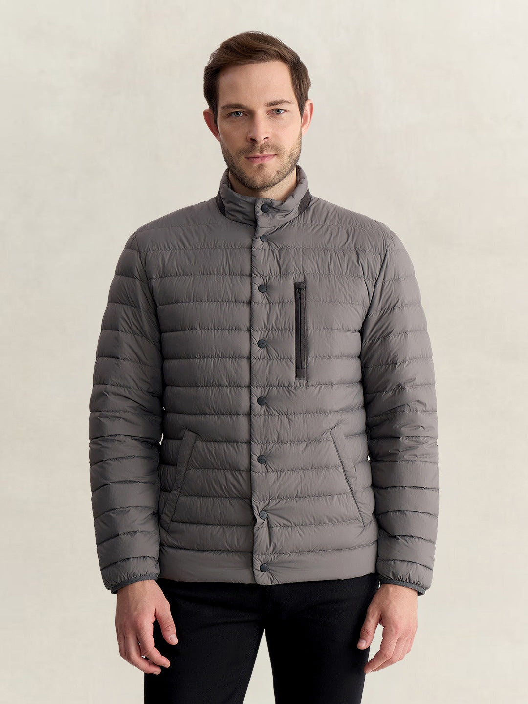 Gant Men Grey Regular Fit Quilted Puffer Jacket