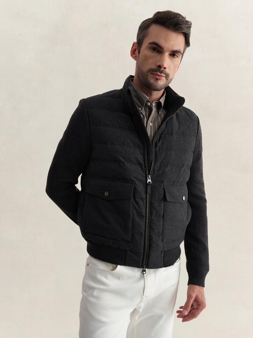 Gant Men Charcoal Regular Fit Quilted Wool Blend Jacket