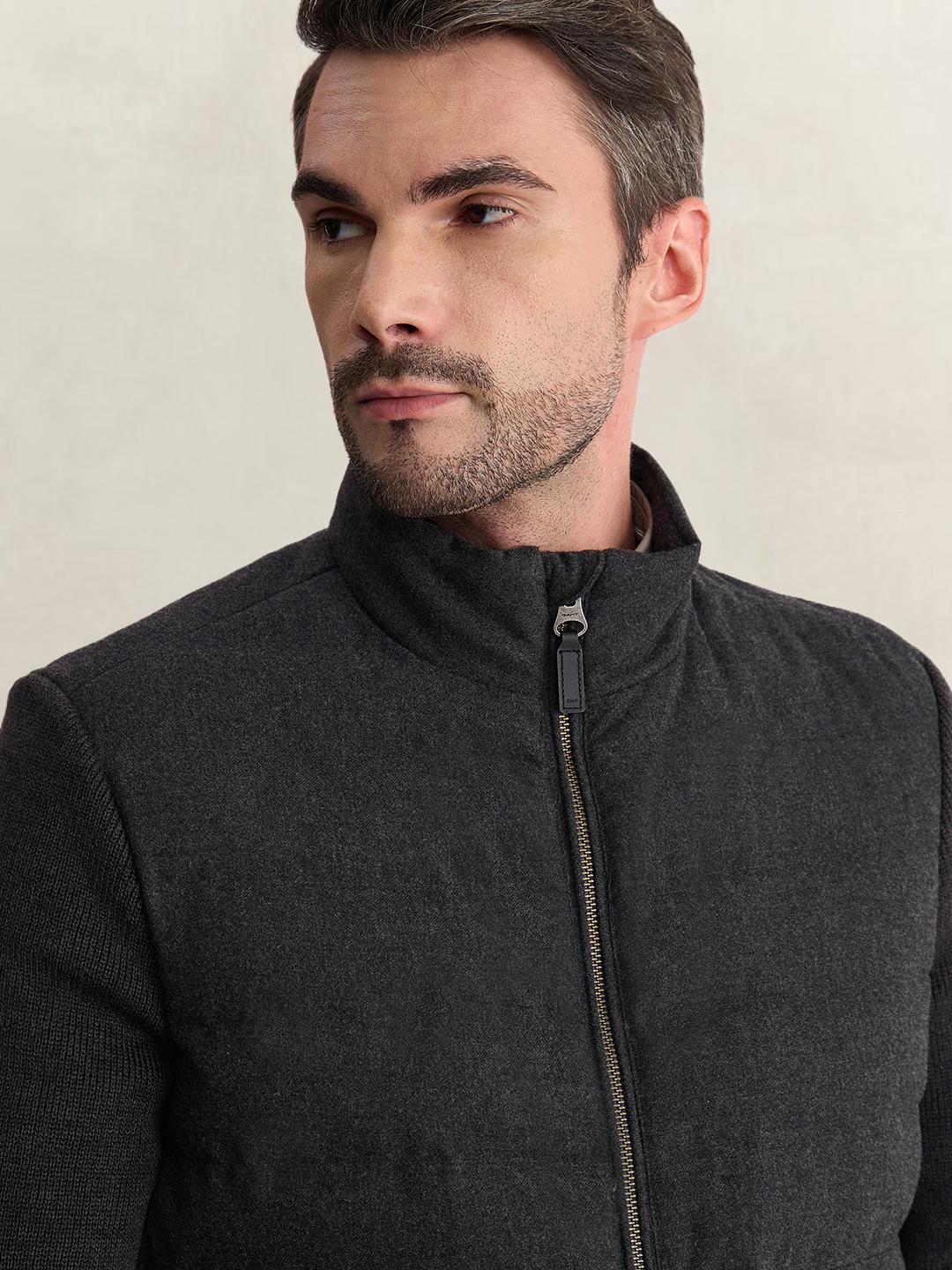 Gant Men Charcoal Regular Fit Quilted Wool Blend Jacket