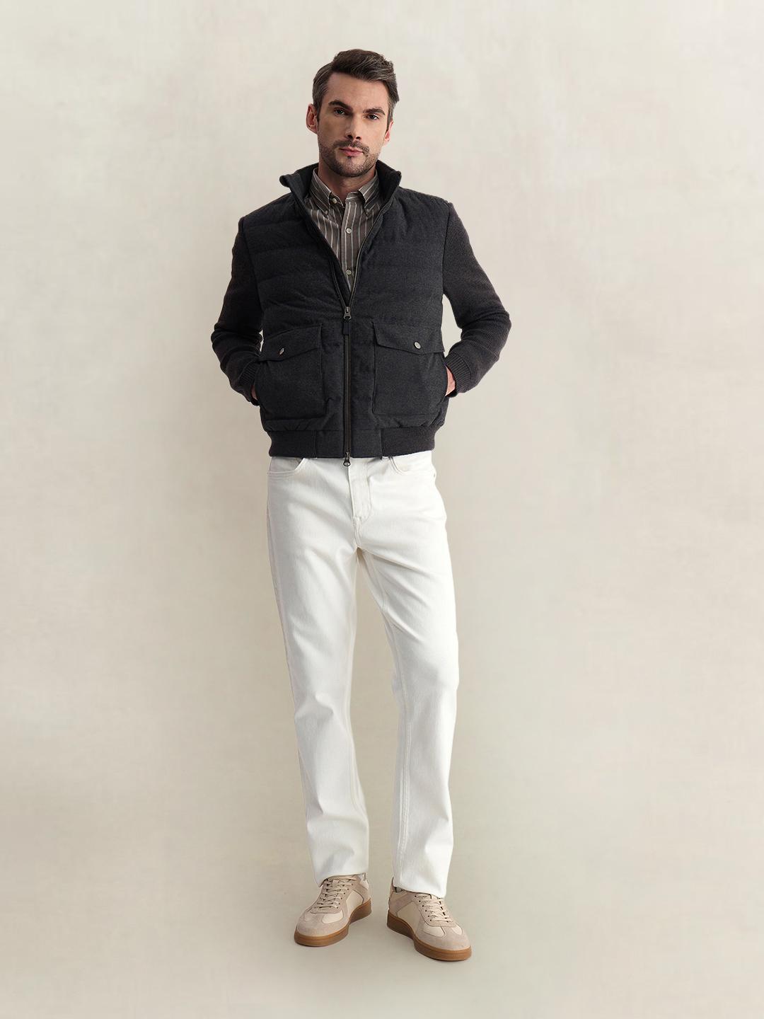 Gant Men Charcoal Regular Fit Quilted Wool Blend Jacket