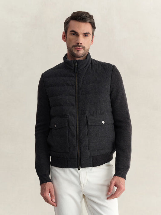 Gant Men Charcoal Regular Fit Quilted Wool Blend Jacket