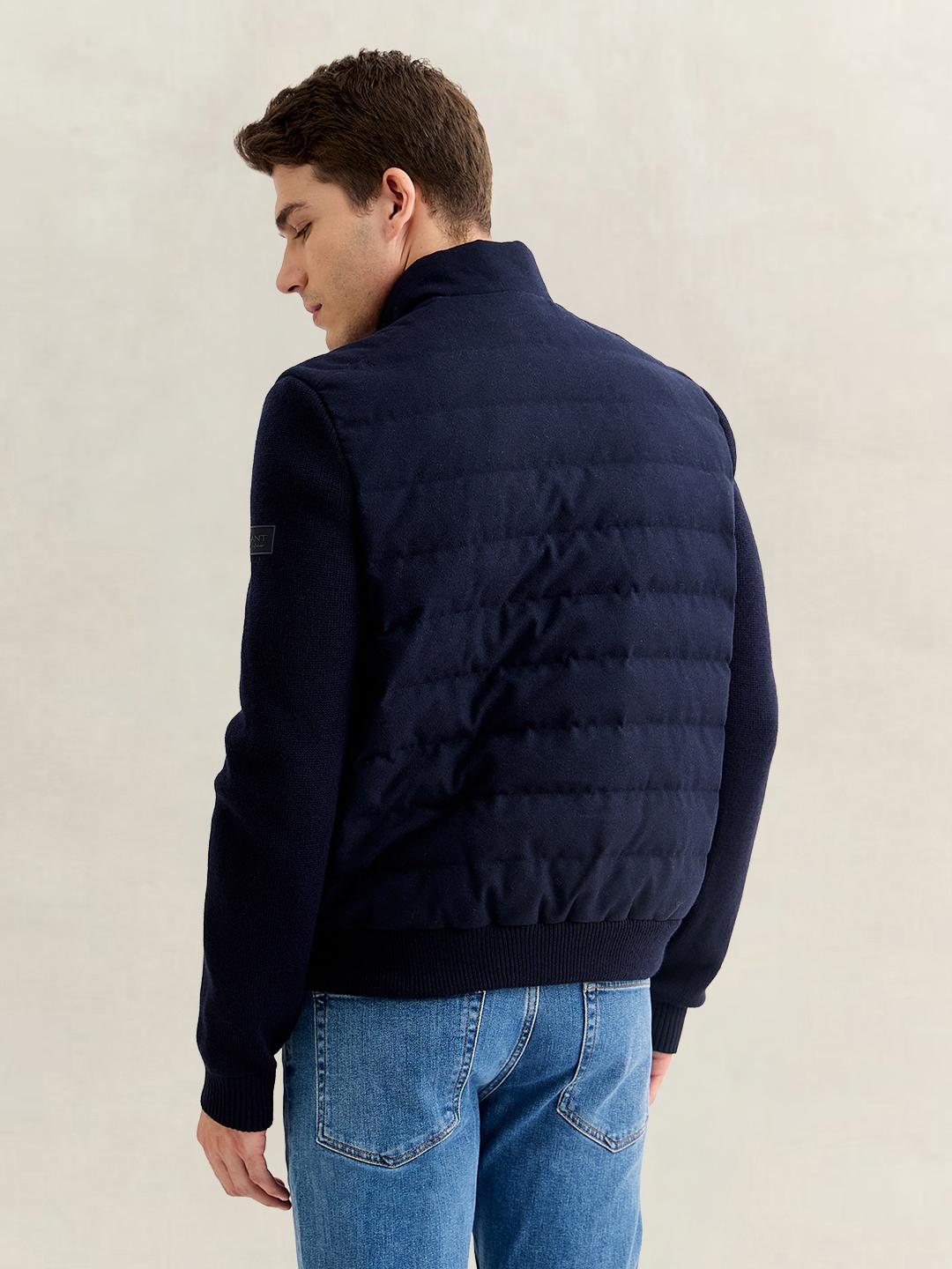 Gant Men Navy Blue Regular Fit Quilted Flannel Jacket