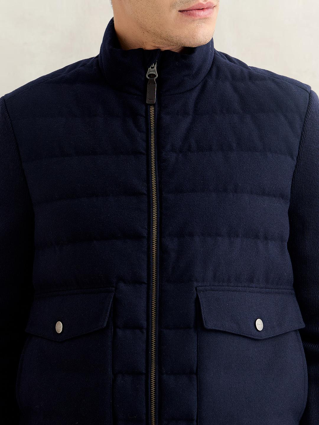 Gant Men Navy Blue Regular Fit Quilted Flannel Jacket