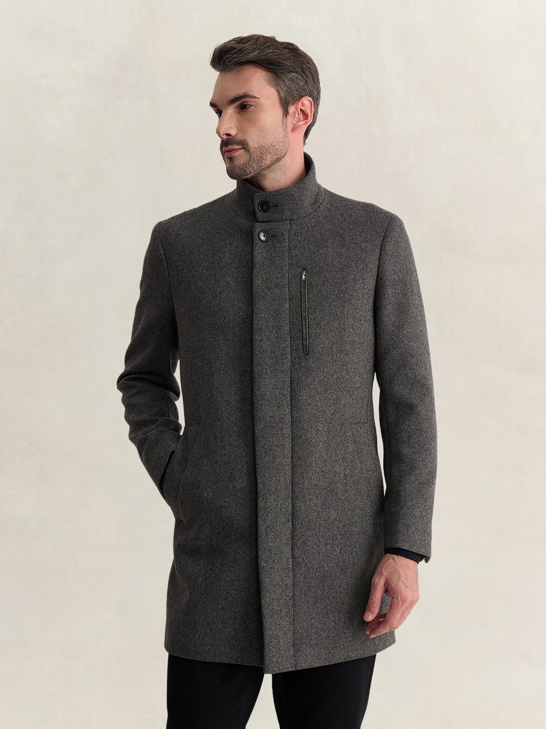 Gant Men Grey Regular Fit Woven Design Wool Blend Coat