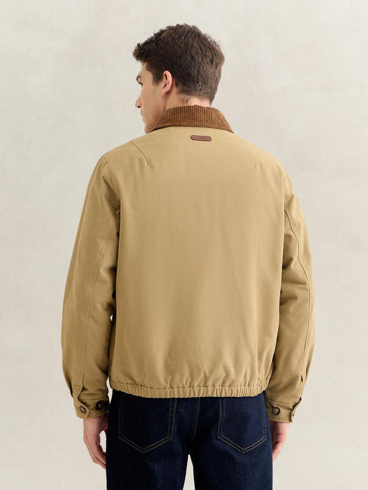 Gant Men Khaki Regular Fit Solid Moleskin Harrington Jacket