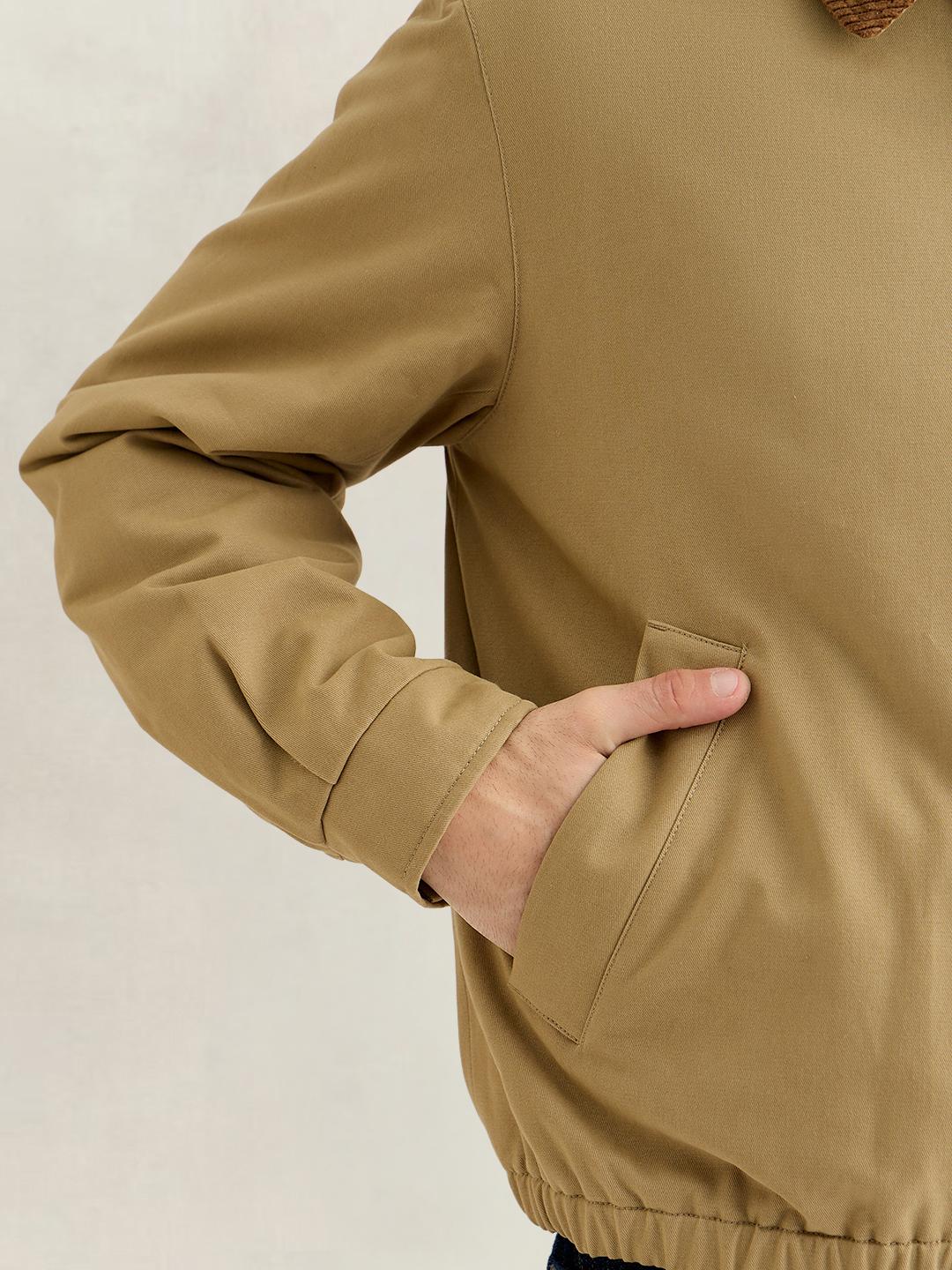 Gant Men Khaki Regular Fit Solid Moleskin Harrington Jacket