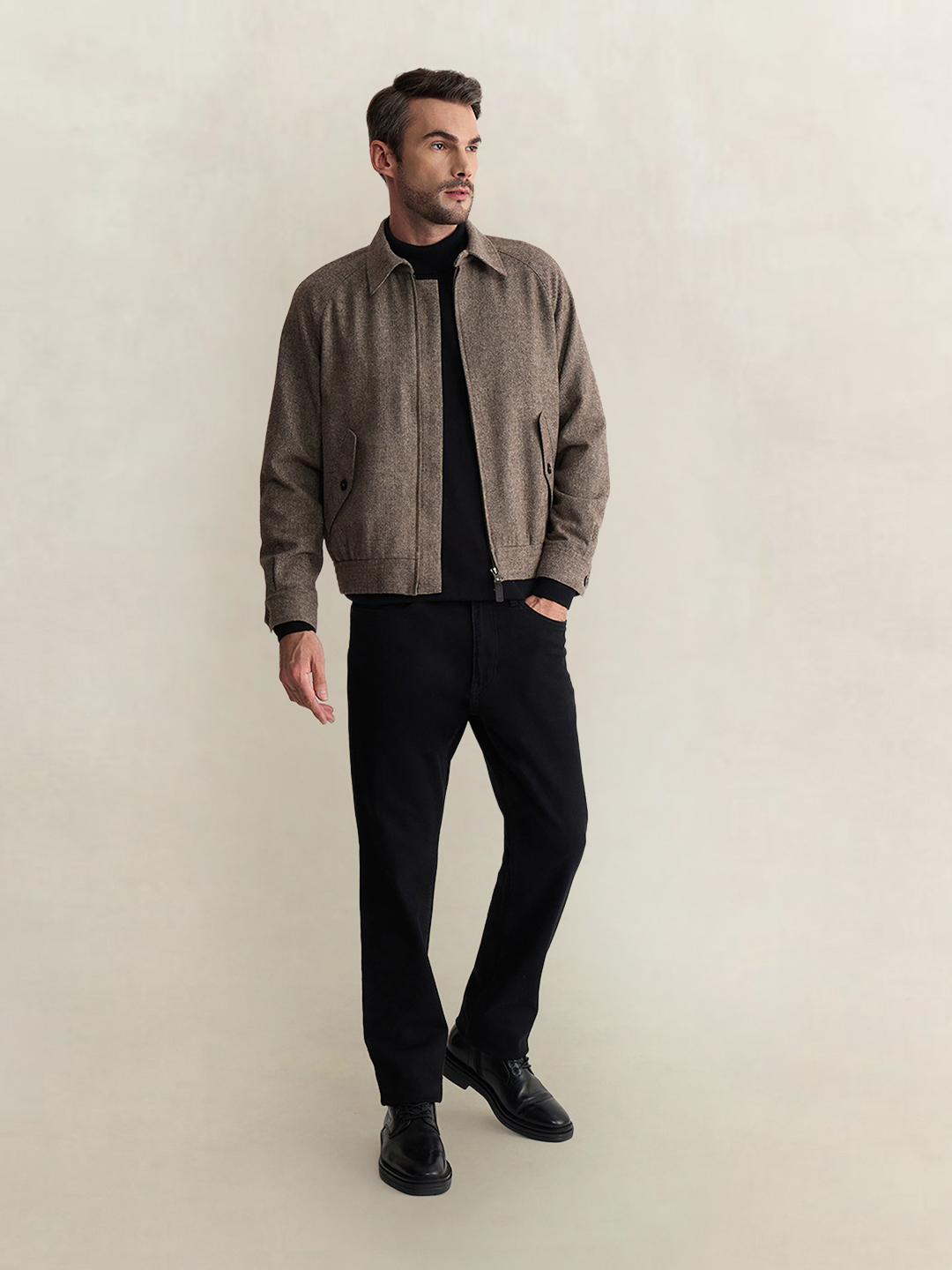 Gant Men Beige Regular Fit Woven Design Wool Blend Jacket
