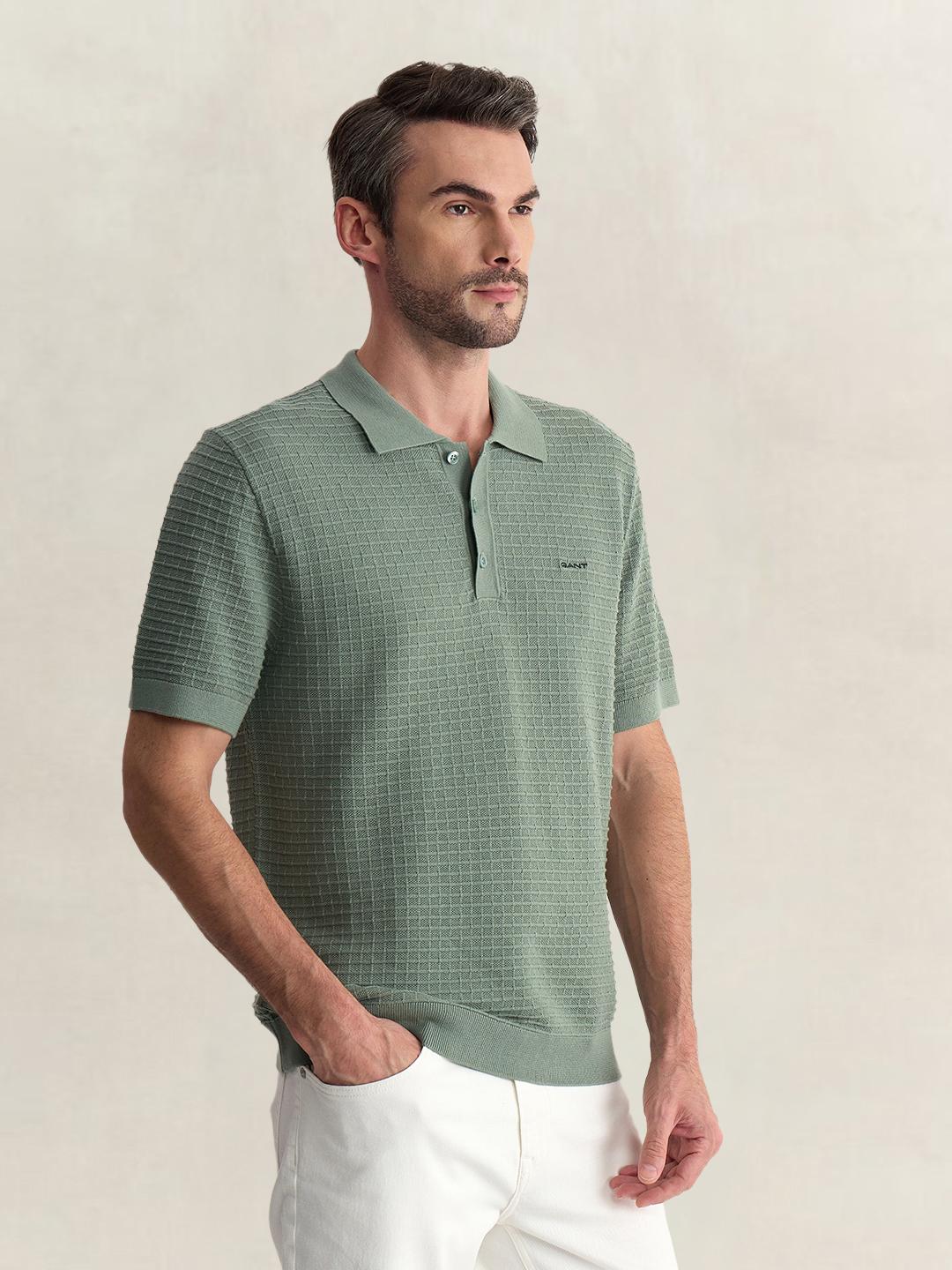 Gant Men Green Regular Fit Solid Pure Cotton Polo Tshirt