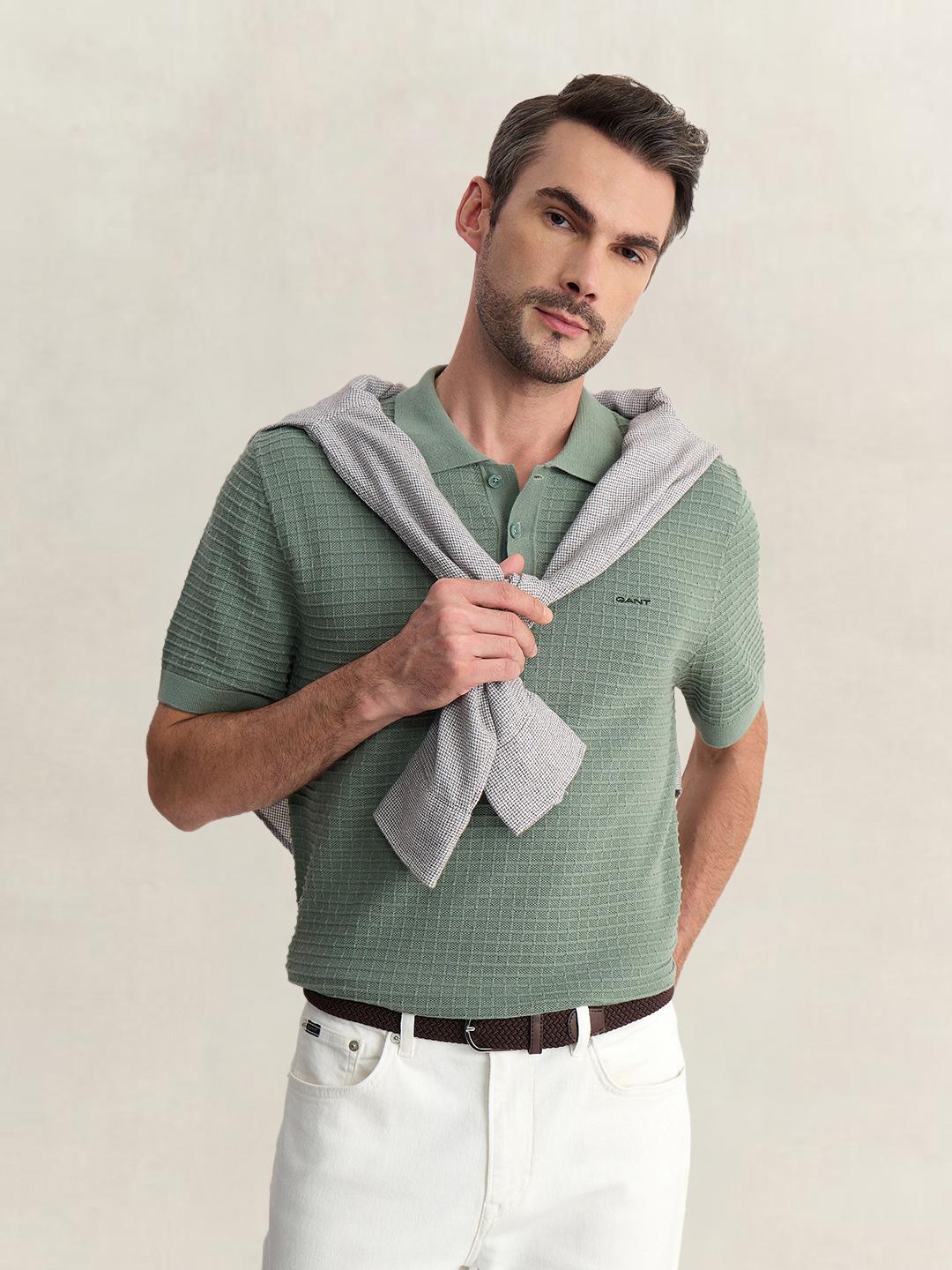 Gant Men Green Regular Fit Solid Pure Cotton Polo Tshirt