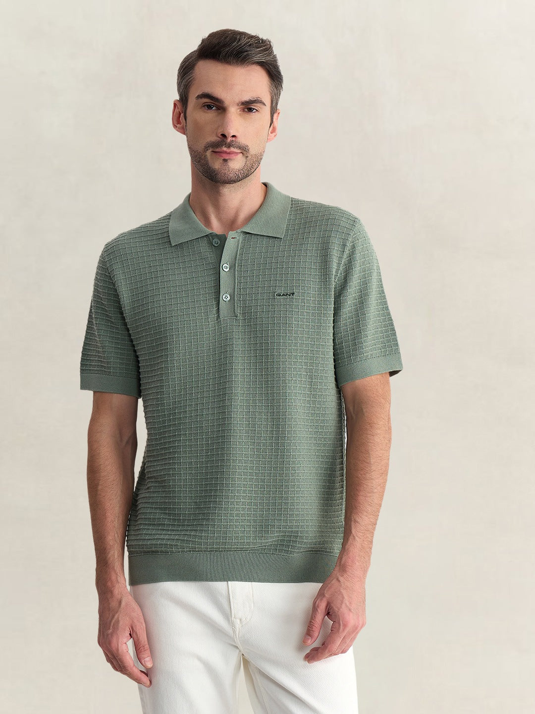 Gant Men Green Regular Fit Solid Pure Cotton Polo Tshirt