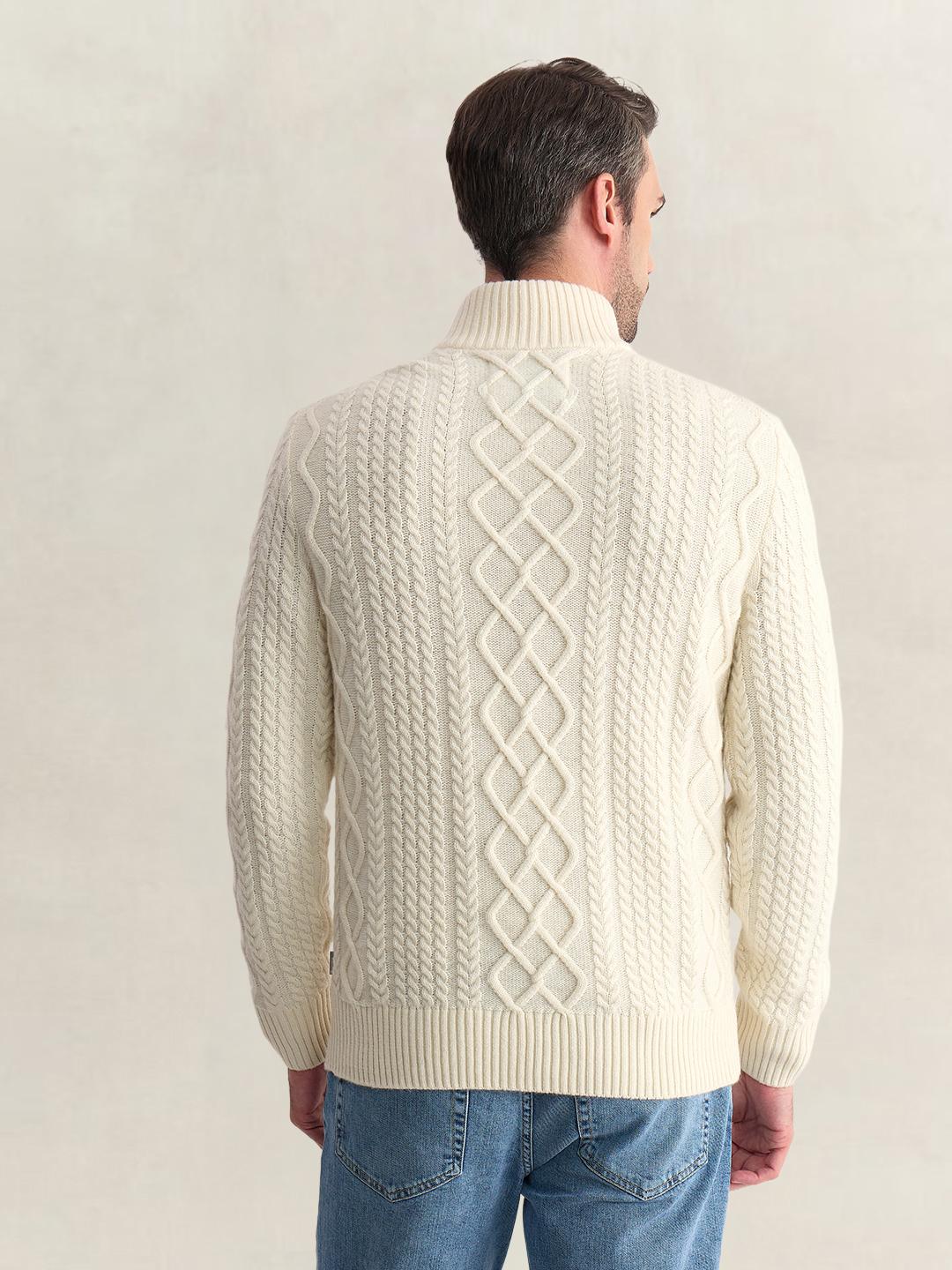 Gant Men Cream Regular Fit Woven Design Wool Blend Sweater