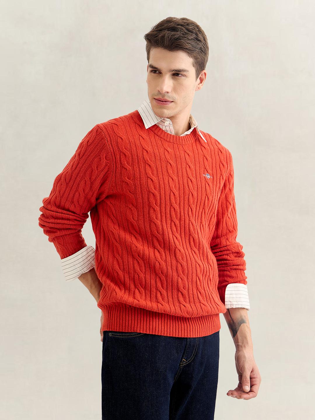 Gant Men Red Regular Fit Lambswool Sweater