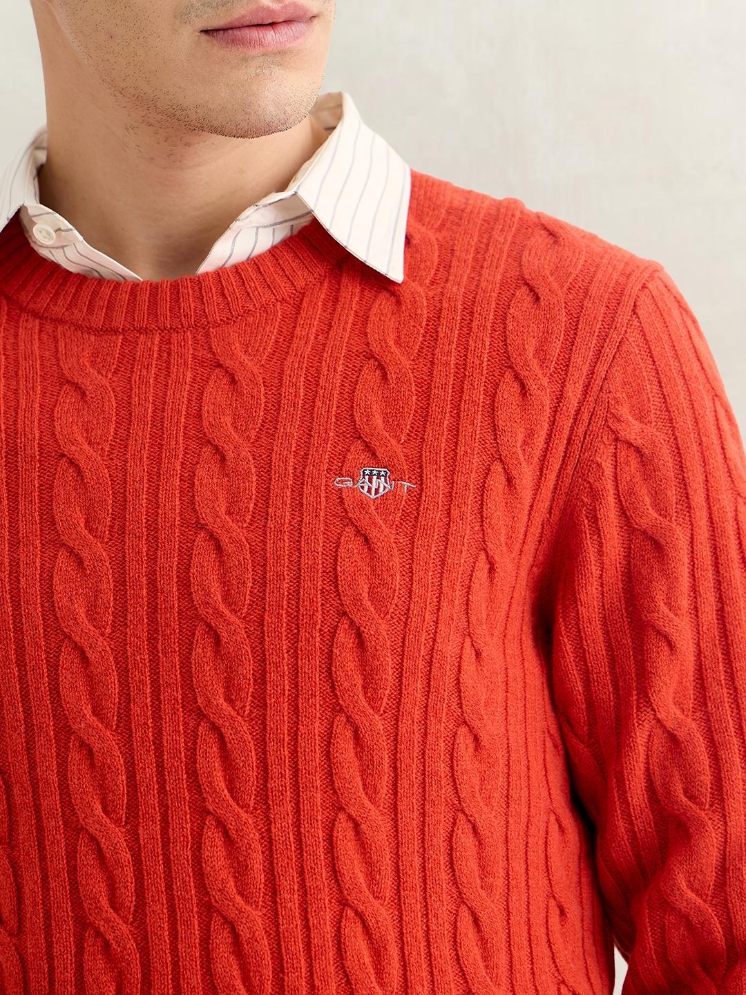 Gant Men Red Regular Fit Lambswool Sweater