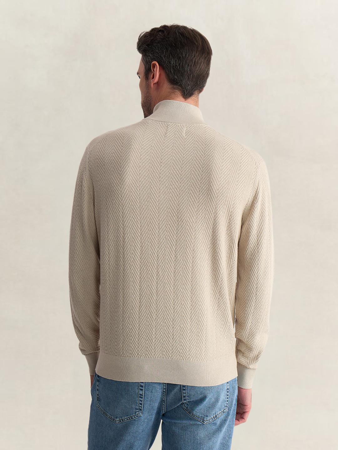 Gant Men Beige Regular Fit Woven Design Cotton Blend Sweater