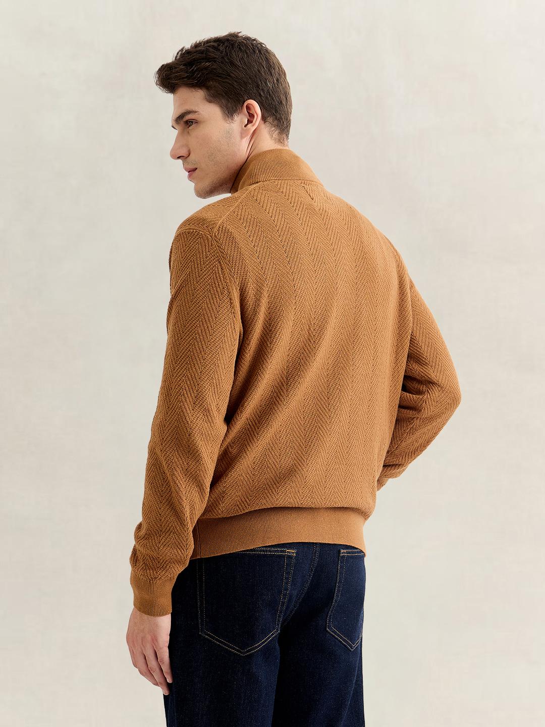 Gant Men Brown Regular Fit Herringbone Sweater