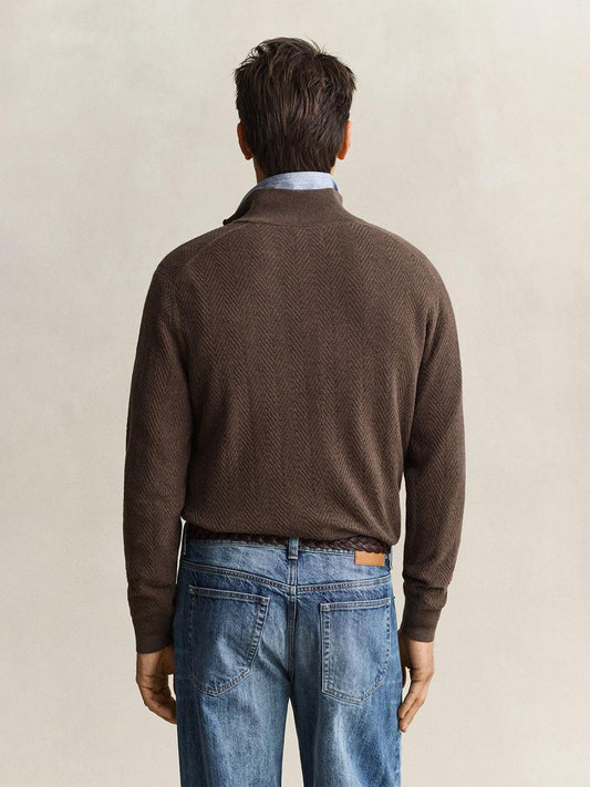 Gant Men Brown Herringbone Regular Fit Sweater