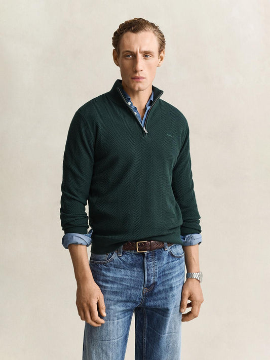 Gant Men Green Regular Fit Solid Sweater